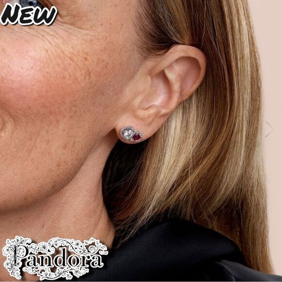 New Pandora Sterling Silver Halo Hearts Stud Earrings with Dust Bag - Picture 7 of 10